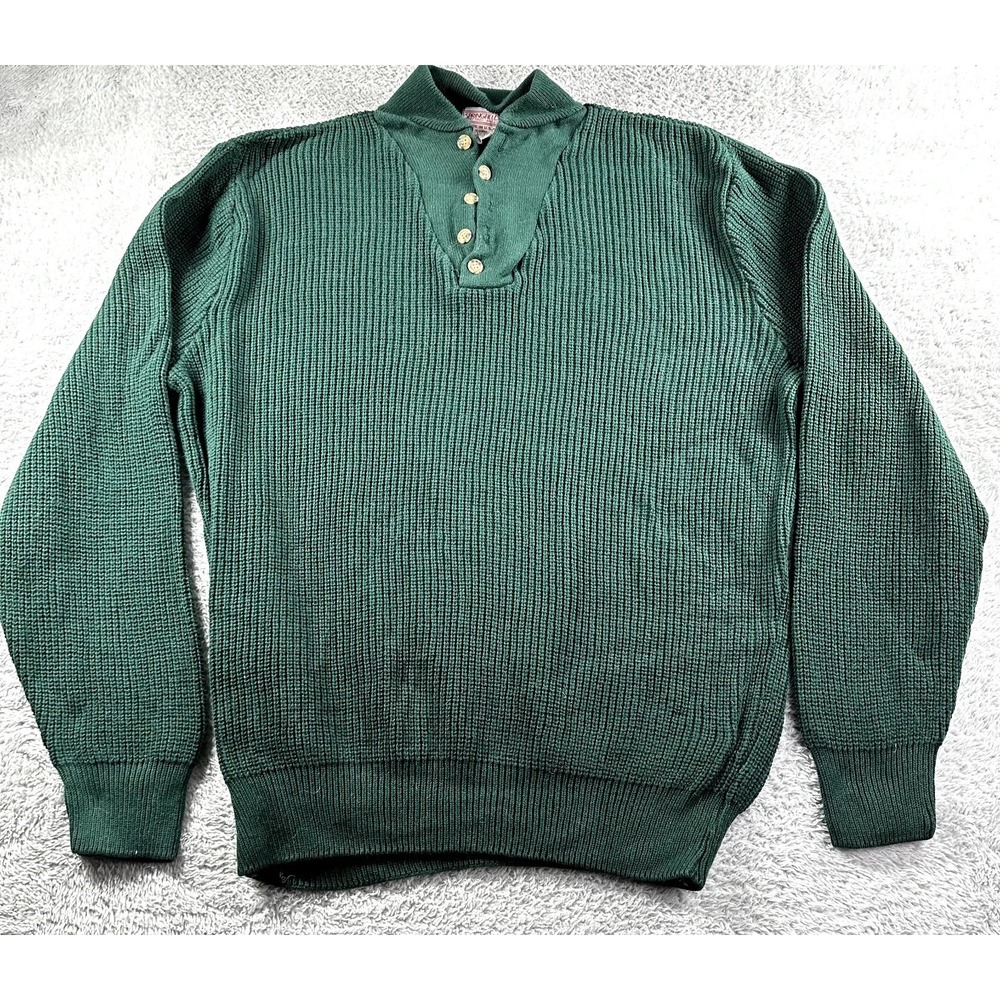 Vintage Fisherman‎ Sweater Mens XLT Green Henley Mock Neck Made In USA